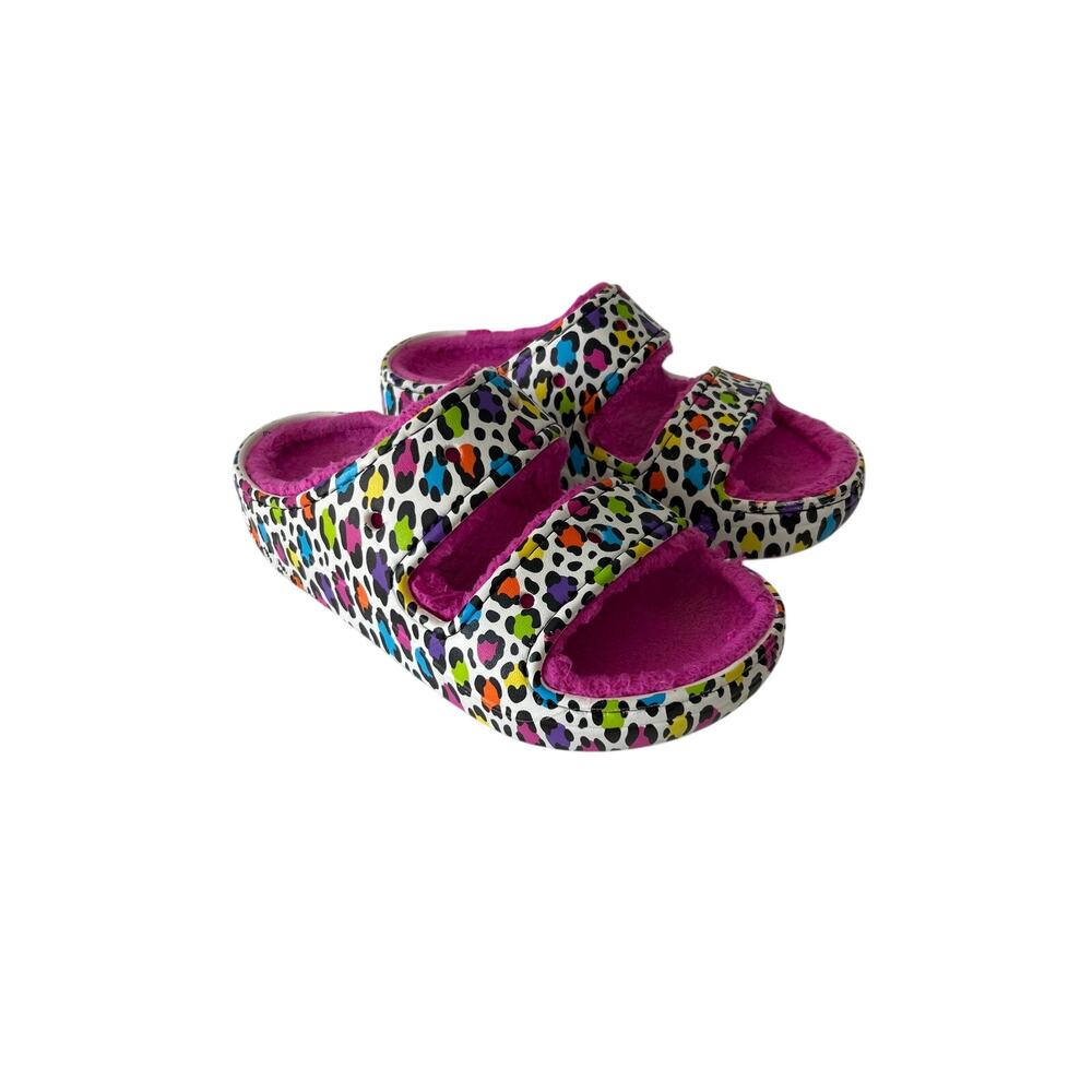 RARE Crocs x Lisa Franks Multicolor Animal Print Pink Faux Fur Lined Sandals 7